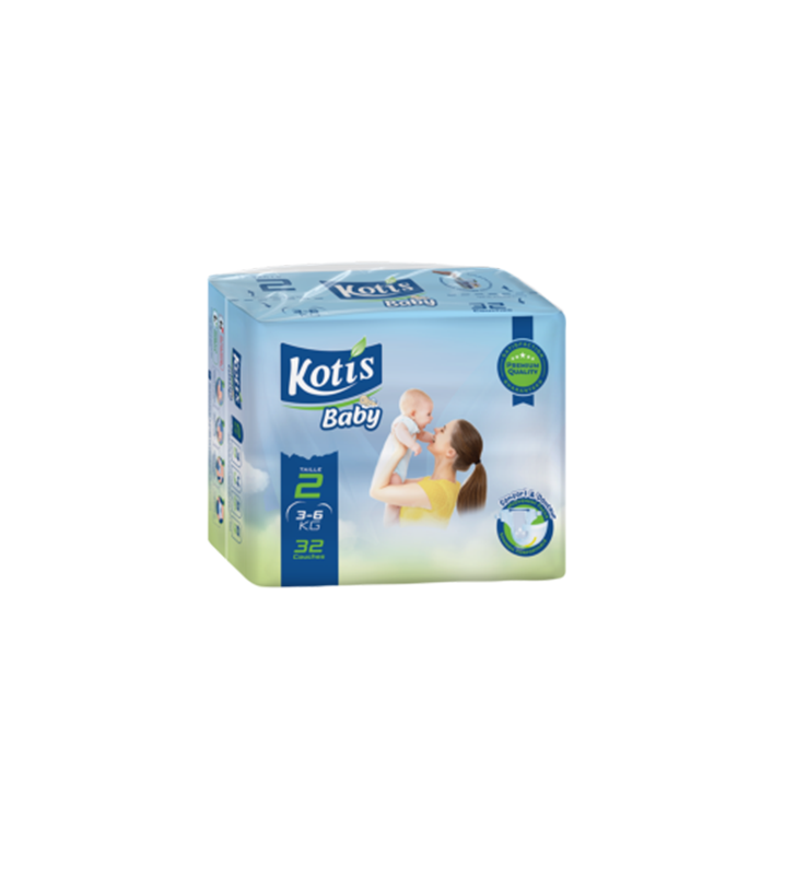 COUCHES BÉBÉ KOTIS BABY TAILLE 2 (3 – 6 KG) 32 PIÈCES