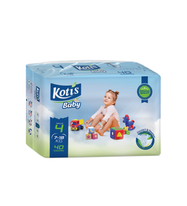 COUCHES BÉBÉ KOTIS BABY  TAILLE 4 (7 – 18 KG) JUMBO 40 PIÈCES