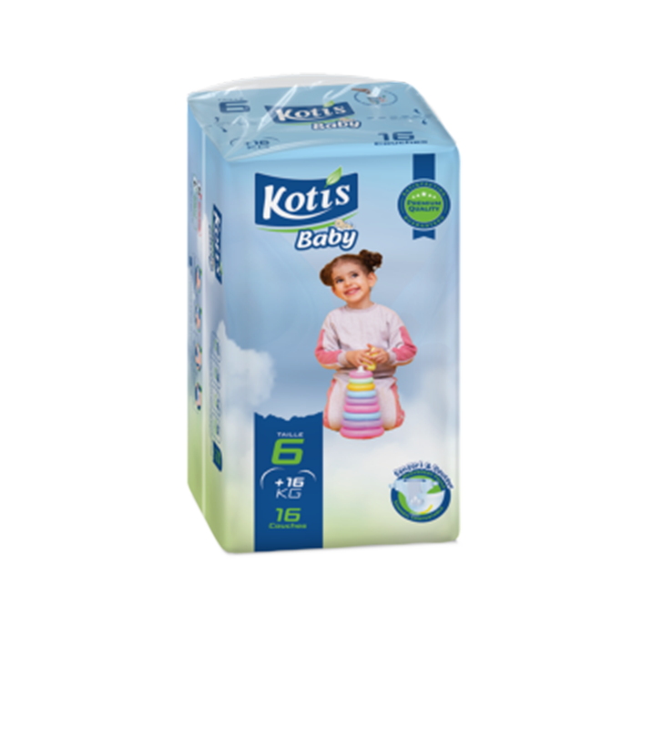 COUCHES BÉBÉ KOTIS BABY  TAILLE 6 (+16 KG) 16 PIÈCES